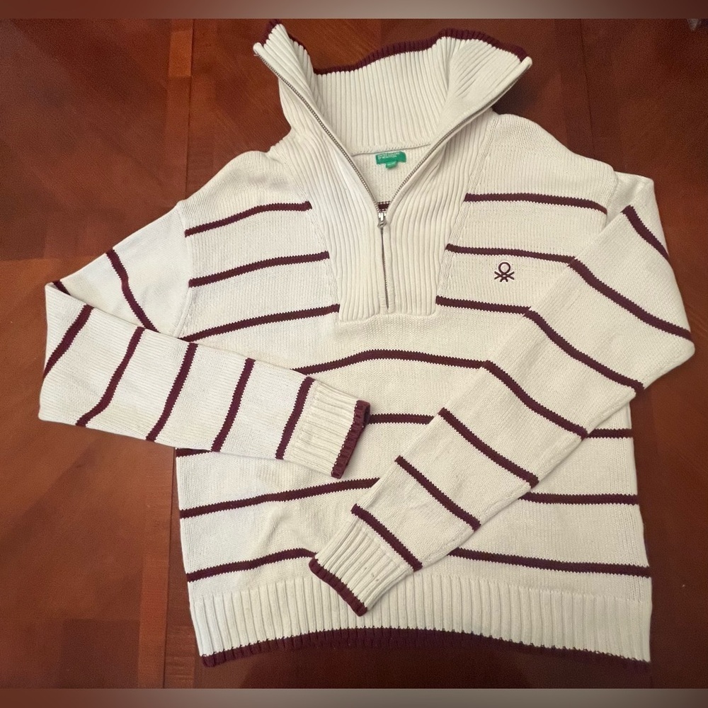 United Colours of Benetton Rugby Sail 1/4 Zip Sweater Cotton Stripes MEDIUM